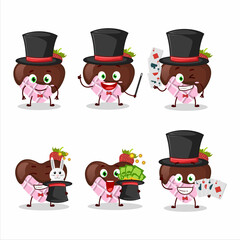 Sticker - A strawberry chocolate love Magician cartoon character perform on a stage