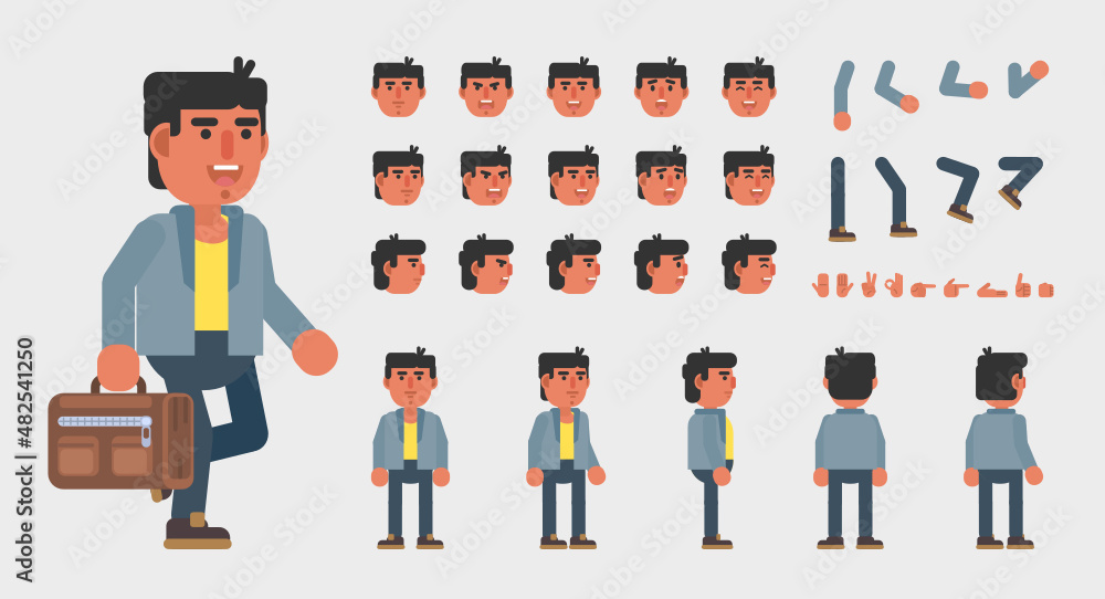 Creation kit of a trendy young man in casual outift. Modern vector ...