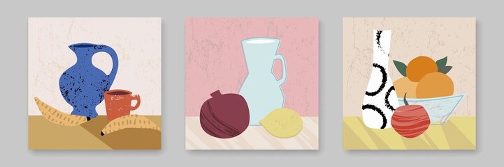 Still-Life Vector Set. Abstract Card with Minimalist Trendy Drawing.  Set for Invitation, Social Networks, Prints, Web Design, Card, Banner. Abstract Background Design. Vector EPS 10 