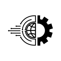 Wall Mural - technology - concept business logo template vector illustration. globe world and gear symbols. cogwh