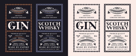 Set of template decorative label for scotch whiskey and gin