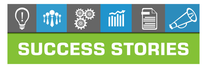 Success Stories Blue Green Box Business Symbols On Top Squares 