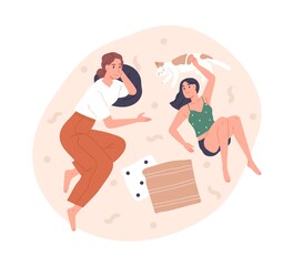 Poster - Happy mother and daughter talking. Good healthy parent-teen relationship concept. Mom and teenager girl relaxing, chatting, spend time together. Flat vector illustration isolated on white background