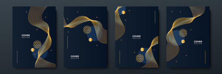 Wall Mural - elegant luxury black and gold cover design background with abstract lines. modern black stripe cover