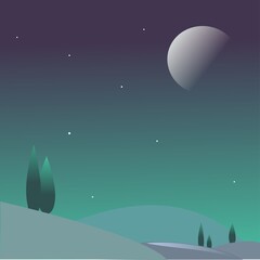 Wall Mural - View of the mountains against the background of the starry sky with the moon.