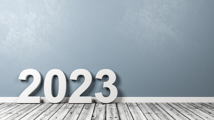 Wall Mural - 2023 Number Text on Wooden Floor Against Wall