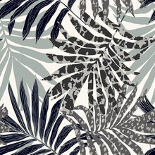 Abstract Palm Leaves Filled With Animal Print.
