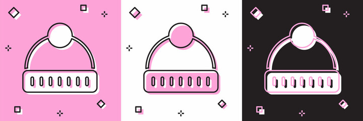 Sticker - Set Winter hat icon isolated on pink and white, black background. Vector