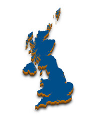 Wall Mural - United Kingdom 3D map. Detailed 3d map with dropped shadow. Blue isometric silhouette. Vector illustration. Template for design and infographics.