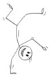 Acrobat or Break Dancer Standing on Hand , Vector Cartoon Stick Figure Illustration