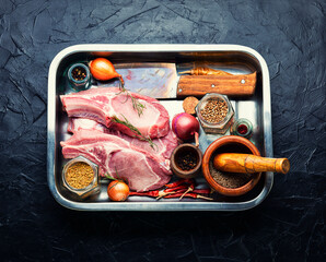 Wall Mural - Raw and fresh pork in tray