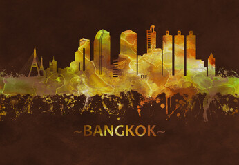 Fototapete - Bangkok Thailand skyline Black and Gold