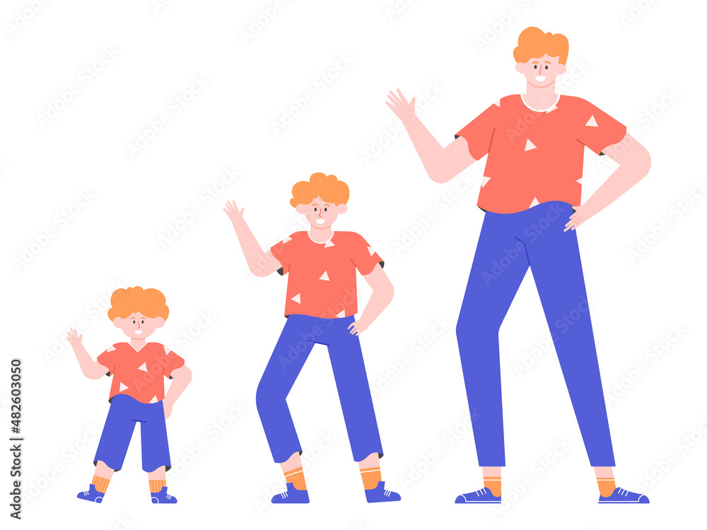 Toddler, teenage boy and adult guy. Stages of growing up of one male ...