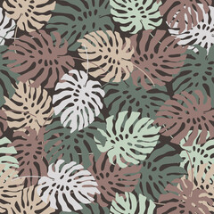 seamless palm leaf background. vector image. monstera seamless pattern vector illustration for fabri