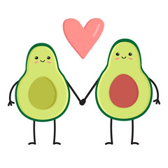 Vector flat couple of avocado with heart isolated on white background