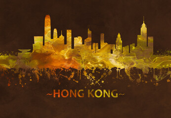 Fototapete - Hong Kong China skyline Black and Gold