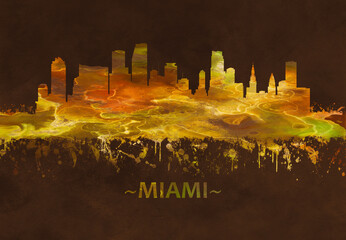 Fototapete - Miami Florida skyline Black and Gold
