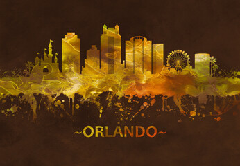 Wall Mural - Orlando Florida skyline Black and gold