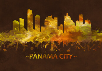 Fototapete - Panama City skyline Black and gold