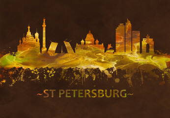 Fototapete - St. Petersburg Russian skyline Black and Gold