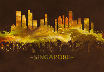 Fototapete - Singapore skyline Black and Gold