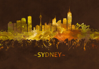 Fototapete - Sydney Australia skyline Black and Gold