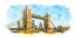 London Tower Bridge across the River Thames, watercolor sketch illustration