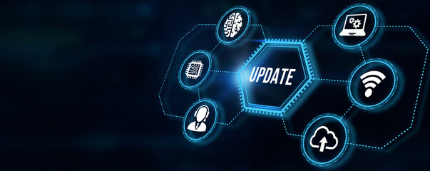 Internet, business, Technology and network concept. Update software computer program upgrade. 3d illustration.