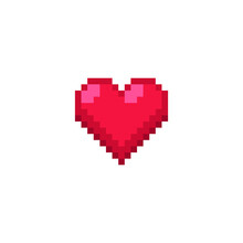 Red Love Heart Love Symbol Icon Like Isolated Pixel Art Vector Illustration. Game Assets 8-bit Sprite. Design For Stickers, Web, Mobile App.