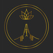 © zaretska - namaste sigh with lotus in round border, minimalistic golden illustration