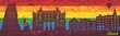 Zurich on LGBT flag background - illustration, 
Town in Rainbow background, 
Vector city skyline silhouette