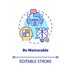 Be memorable concept icon. Business communication rule abstract idea thin line illustration. Creating catchy impression. Isolated outline drawing. Editable stroke. Arial, Myriad Pro-Bold fonts used