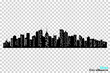 Black city silhouette with windows on transparent background. Horizontal skyline in flat style. Vector cityscape, urban panorama of night town