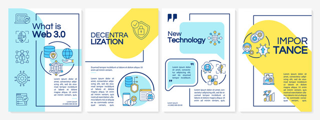 what is web 3 0 blue and yellow brochure template. low code. booklet print design with linear icons.