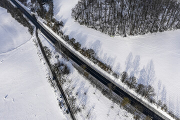 Wall Mural - road in the snow aerial