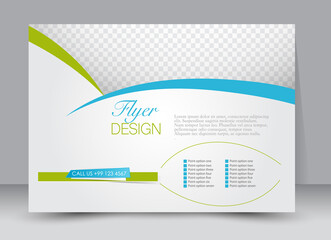 Flyer, brochure, magazine cover template design landscape orientation for education, presentation, website. Green and blue color. Editable vector illustration.