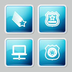 Poster - Set line Falling star, Police badge, Computer network and icon. Vector