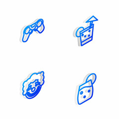 Sticker - Set Isometric line Cocktail, Gamepad, Clown head and icon. Vector