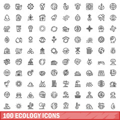 Sticker - 100 ecology icons set. Outline illustration of 100 ecology icons vector set isolated on white background