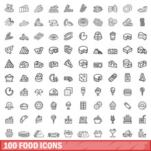 100 Food Icons Set. Outline Illustration Of 100 Food Icons Vector Set Isolated On White Background