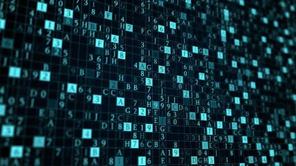 Technical environment of programming binary digits. Modern technology hex code. Futuristic digital abstract background. Cryptocurrency and bitcoin concept. Big data programmer software computer.