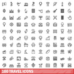 Canvas Print - 100 travel icons set. Outline illustration of 100 travel icons vector set isolated on white background