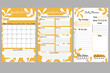 Set of minimalistic planners. Daily, weekly, monthly planner template. A cute and simple printable to-do list. Simple green leaves, branches. Design with yellow and white elements.