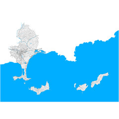 Hyeres, France Black and White high resolution vector map