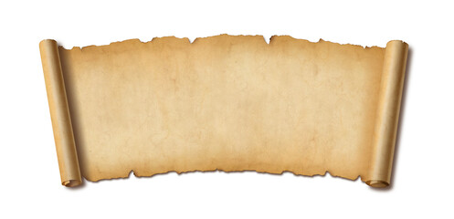 Old paper horizontal banner. Parchment scroll isolated on white with shadow