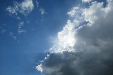 blue sky with clouds and sun