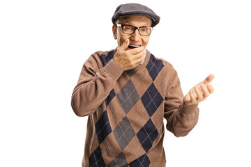 Sticker - Elderly man laughing and gesturing with hand