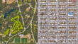 San Francisco and Golden Gate Park, City and green area border, looking down aerial view from above – Bird’s eye view San Francisco, California, USA