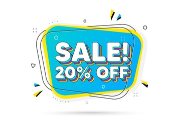 Sale 20 percent off discount. Chat bubble with layered text. Promotion price offer sign. Retail badge symbol. Sale minimal talk bubble. Dialogue chat message balloon. Vector