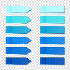 Wall Mural - Realistic blue sticky notes collection. Arrow flag tabs. Post note stickers. Colorful sticky paper sheets. Vector illustration.